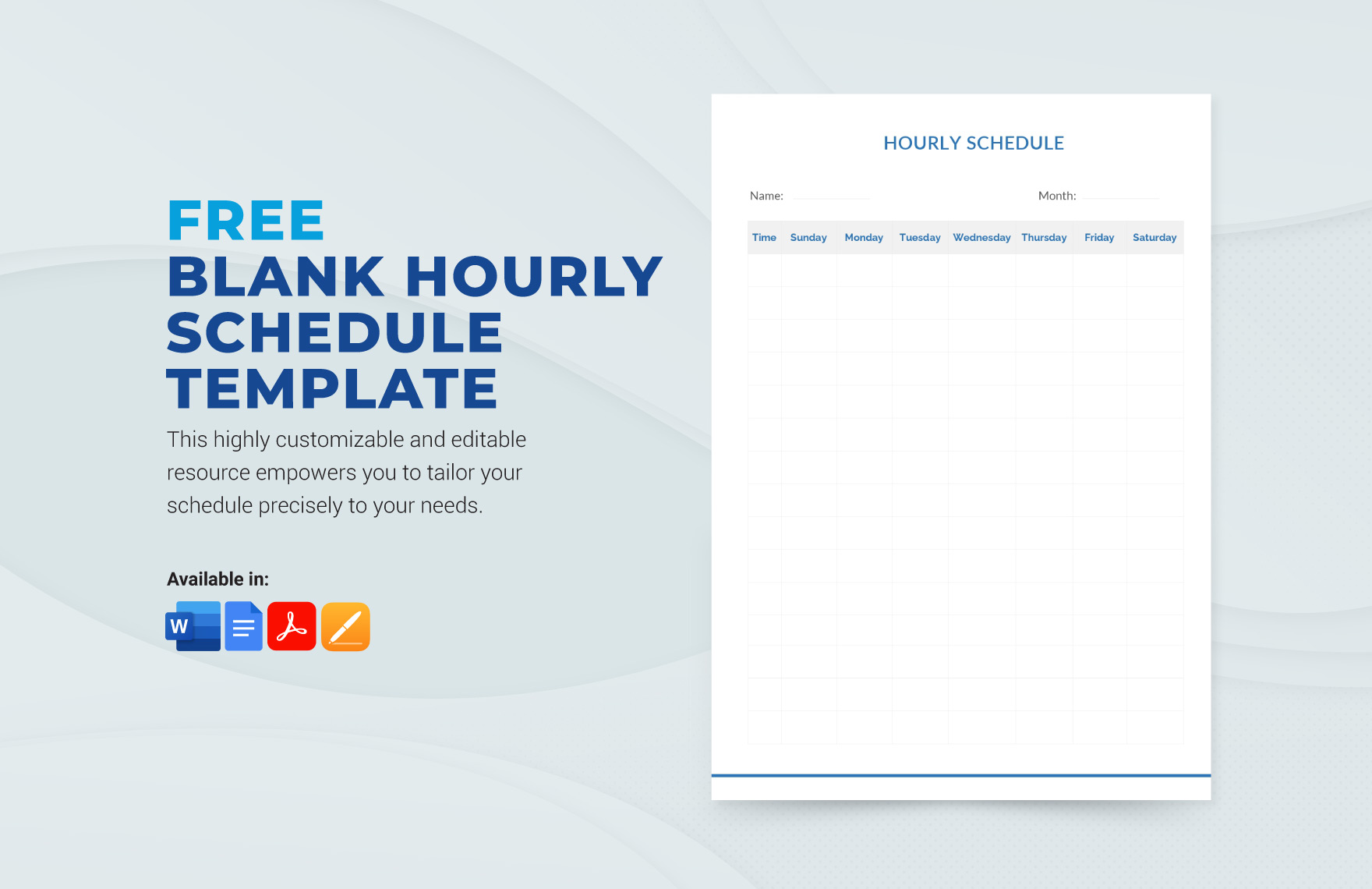 Blank Hourly Schedule Template in Word, PDF, Pages, Google Docs - Download | Template.net