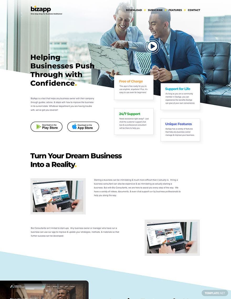 Consulting App Landing Page Template in HTML5, PSD - Download | Template.net