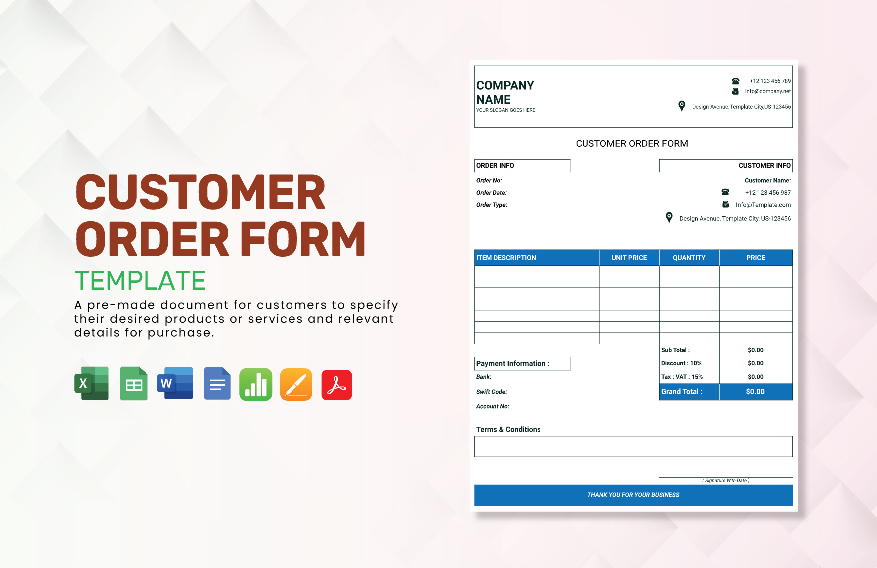Customer Order Form Template in Apple Pages, Excel, PDF, Word, Apple Numbers, Google Sheets, Google Docs - Download | Template.net