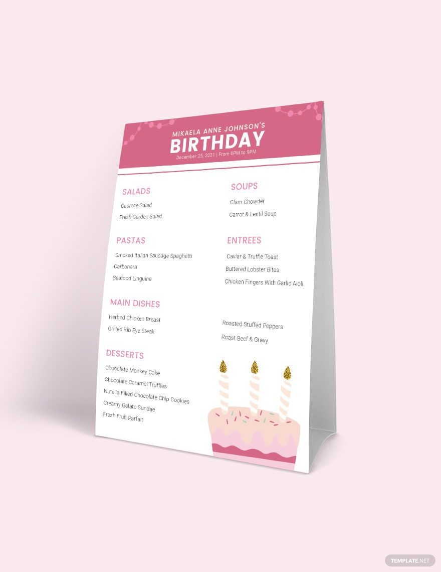 Birthday Table Tent Menu Template in Word, PSD, Illustrator, Pages, Publisher - Download | Template.net