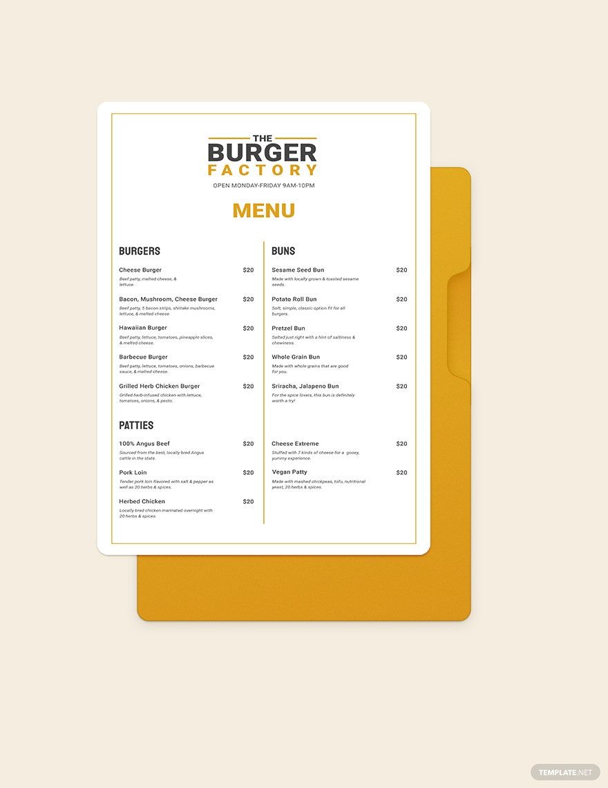 Burger Poster Menu Template in PSD, Illustrator, Pages, Word, Publisher - Download | Template.net