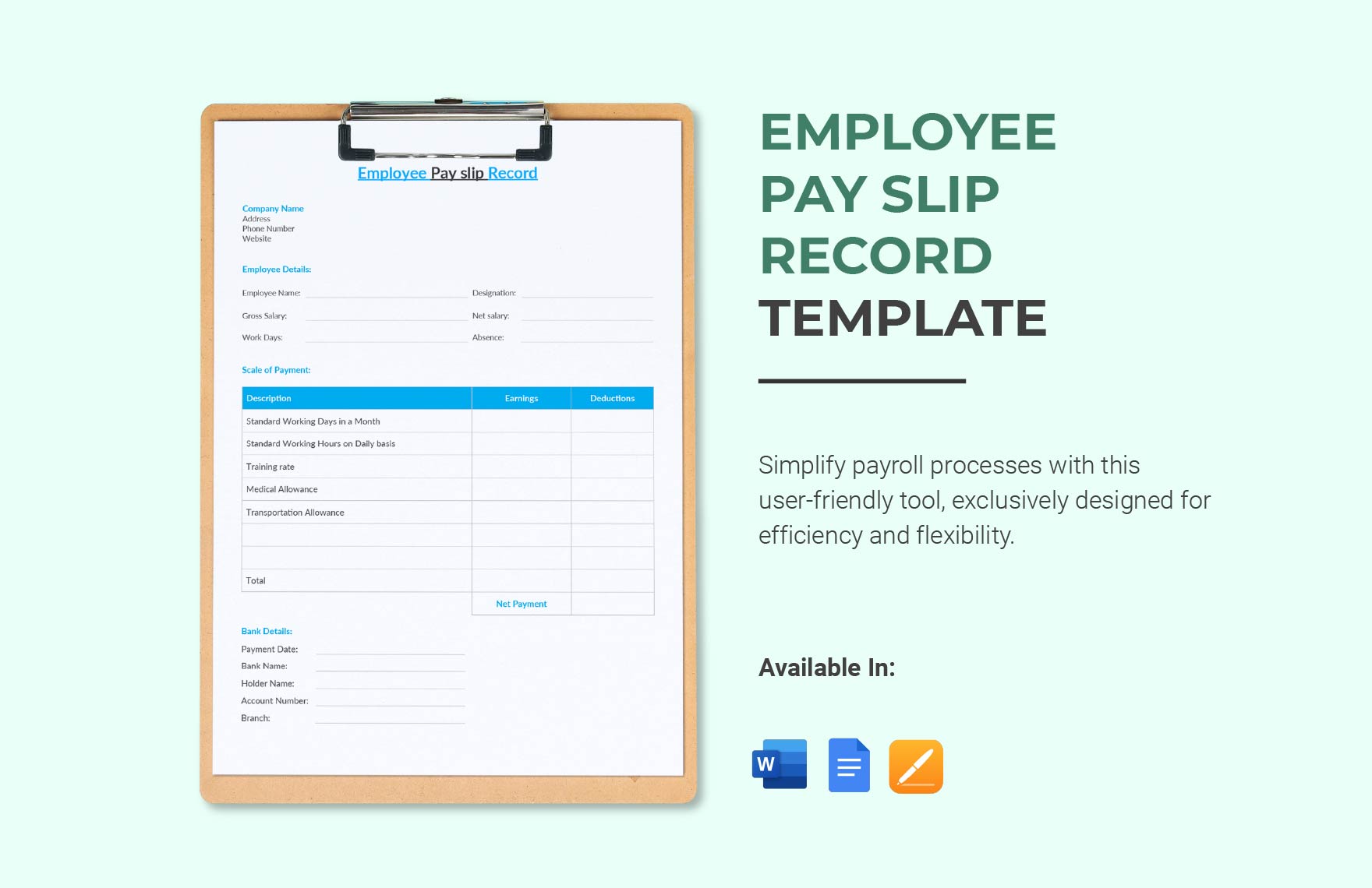Employee Pay Slip Record Template in Word, Pages, Google Docs - Download | Template.net