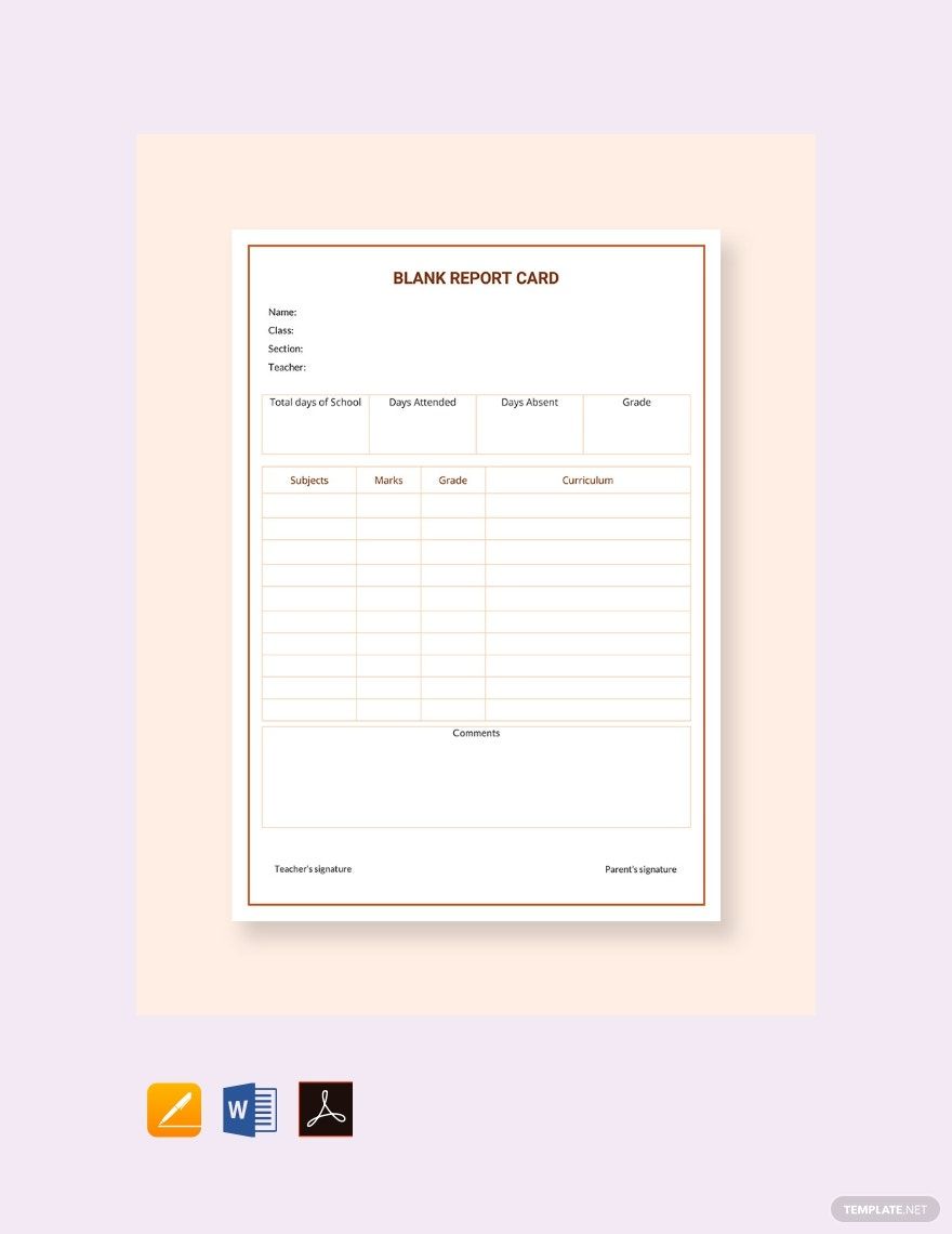 Blank Report Card Template in Google Docs, Word, Pages, PDF - Download | Template.net