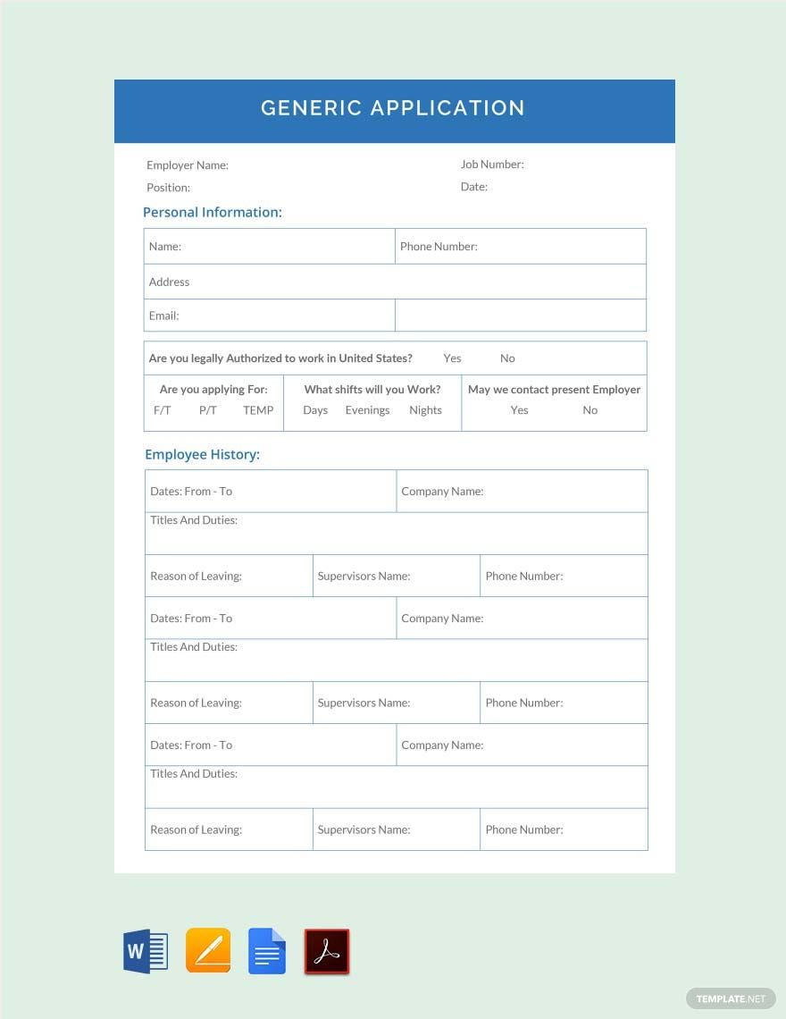 Generic Application Template in Word, Pages, PDF, Google Docs - Download | Template.net
