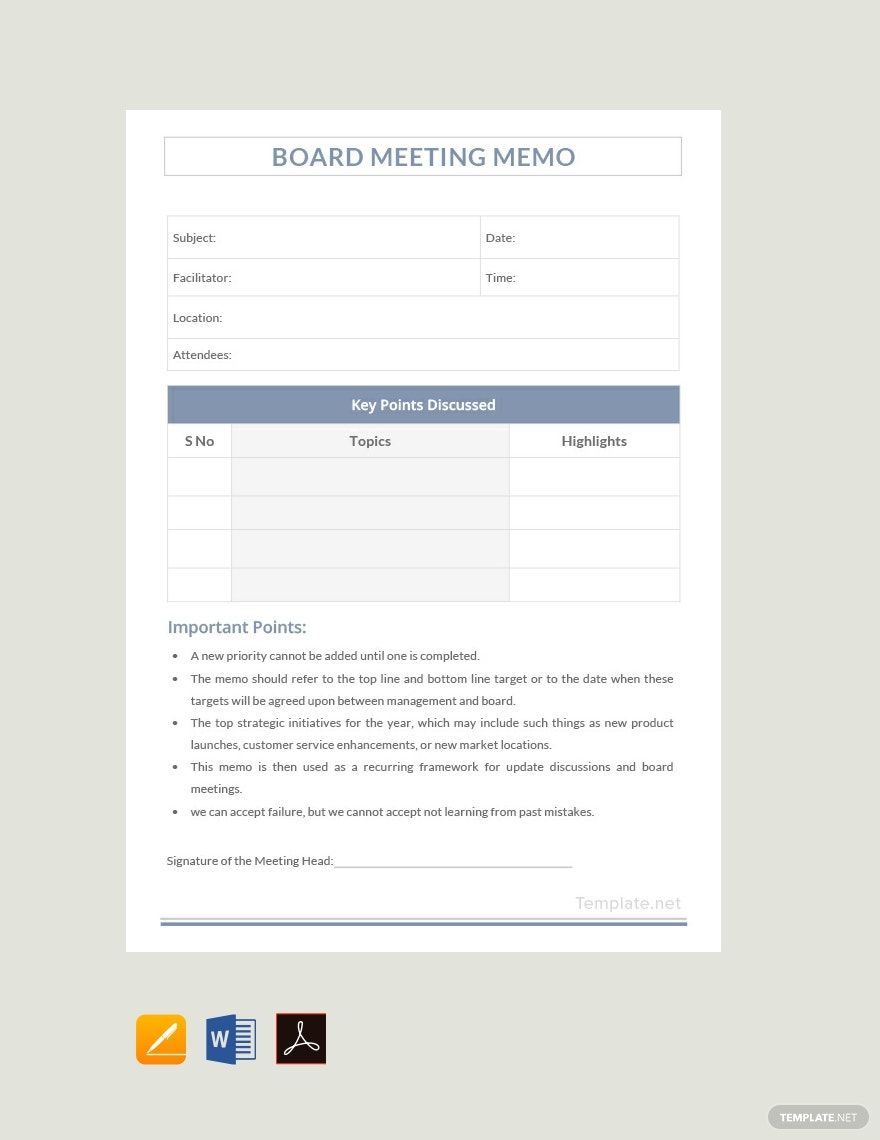 Sample Board Meeting Memo Template in Word, Pages, PDF, Google Docs - Download | Template.net