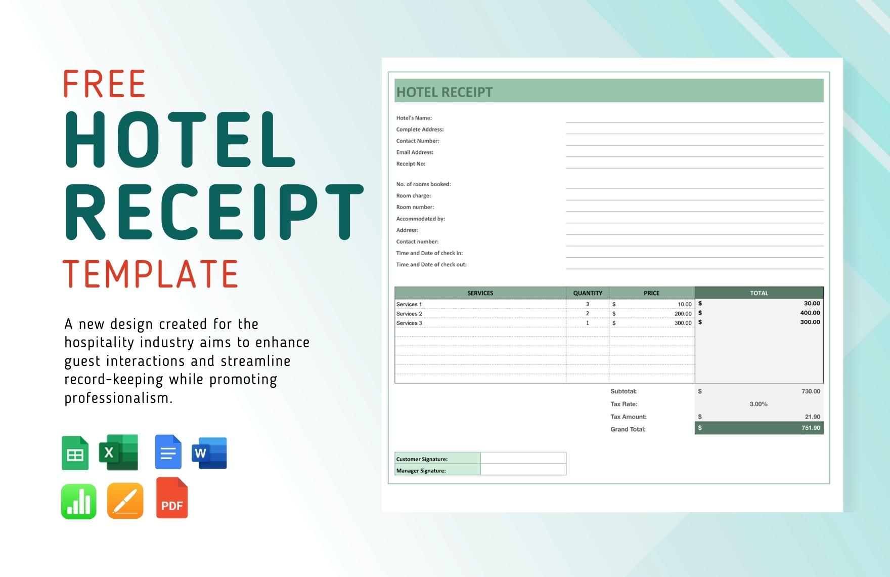 Hotel Receipt Template in Word, Apple Numbers, Pages, PDF, Google Docs, Excel, Google Sheets - Download | Template.net