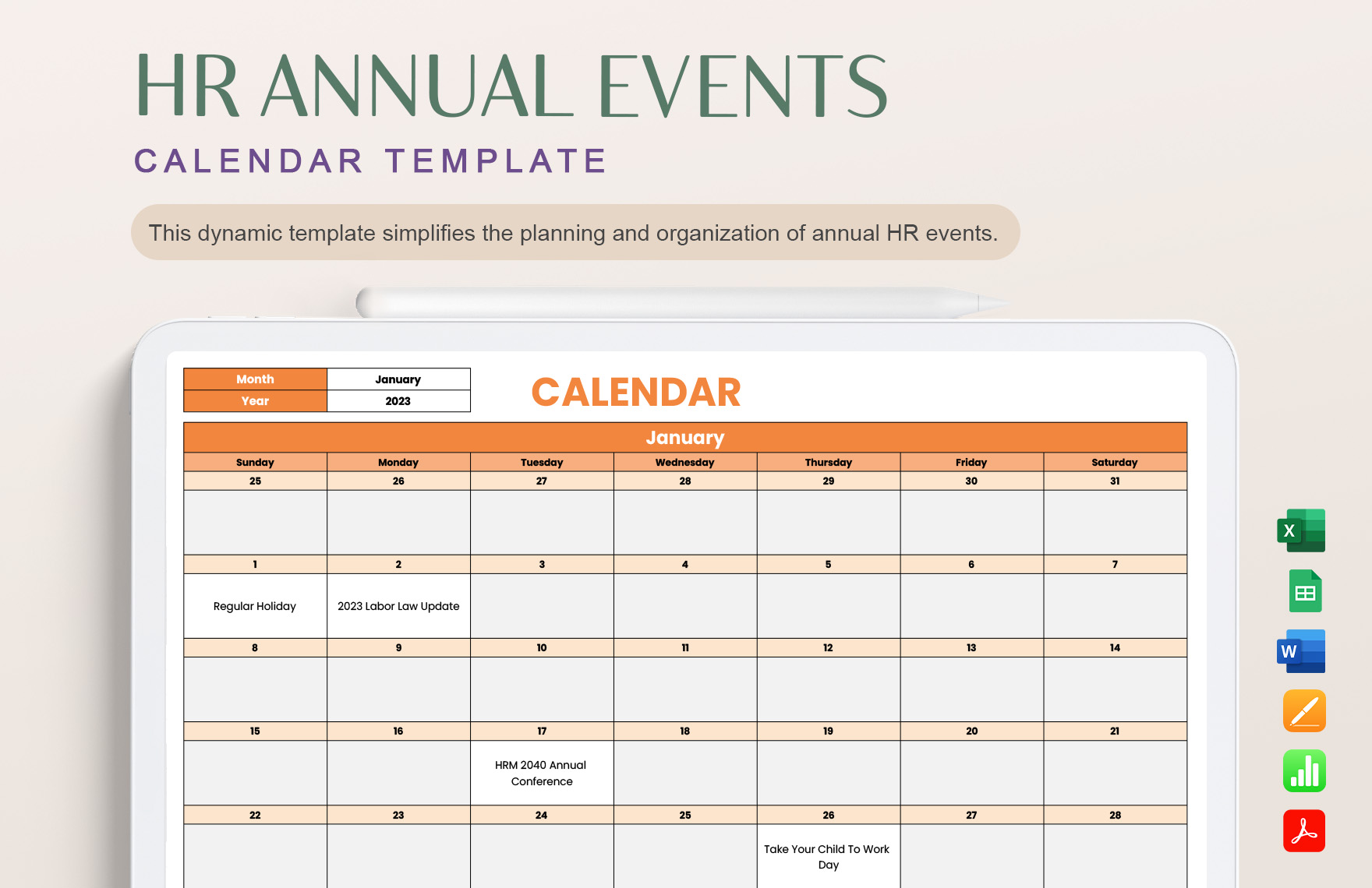 HR Annual Events Calendar Template in Word, Apple Numbers, PDF, Apple Pages, Excel, Google Sheets - Download | Template.net