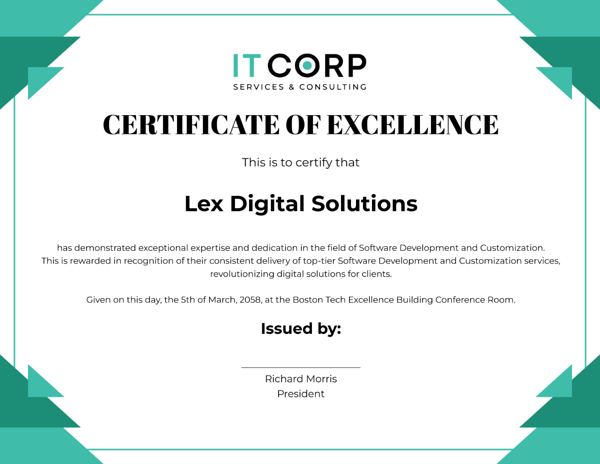 IT Software Development & Customization Certificate Template