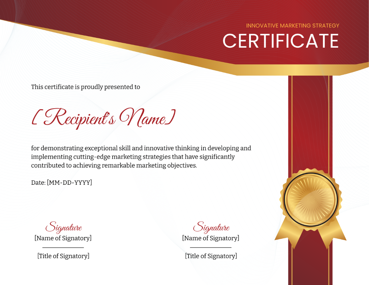 Innovative Marketing Strategy Certificate Template