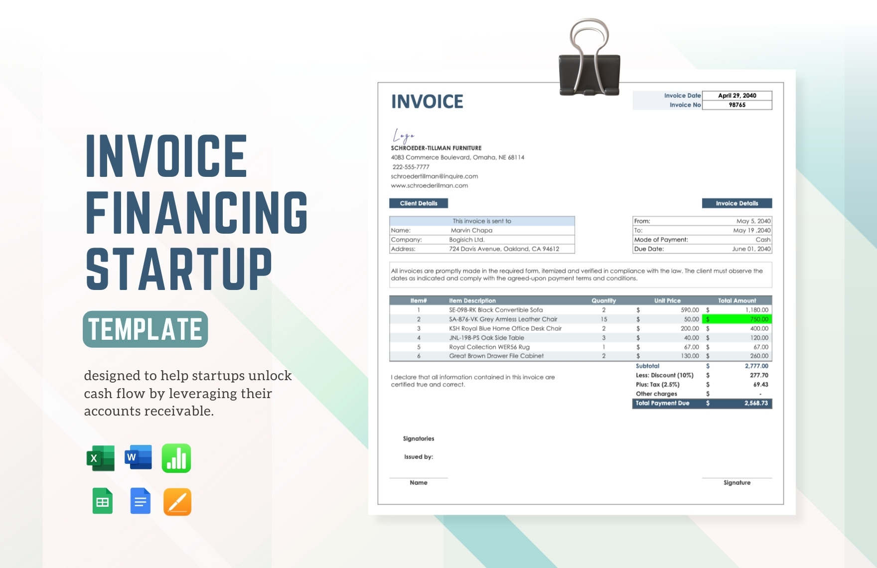 Invoice Financing Startup Template in Word, Google Docs, Pages, Excel, Google Sheets, Photoshop - Download | Template.net