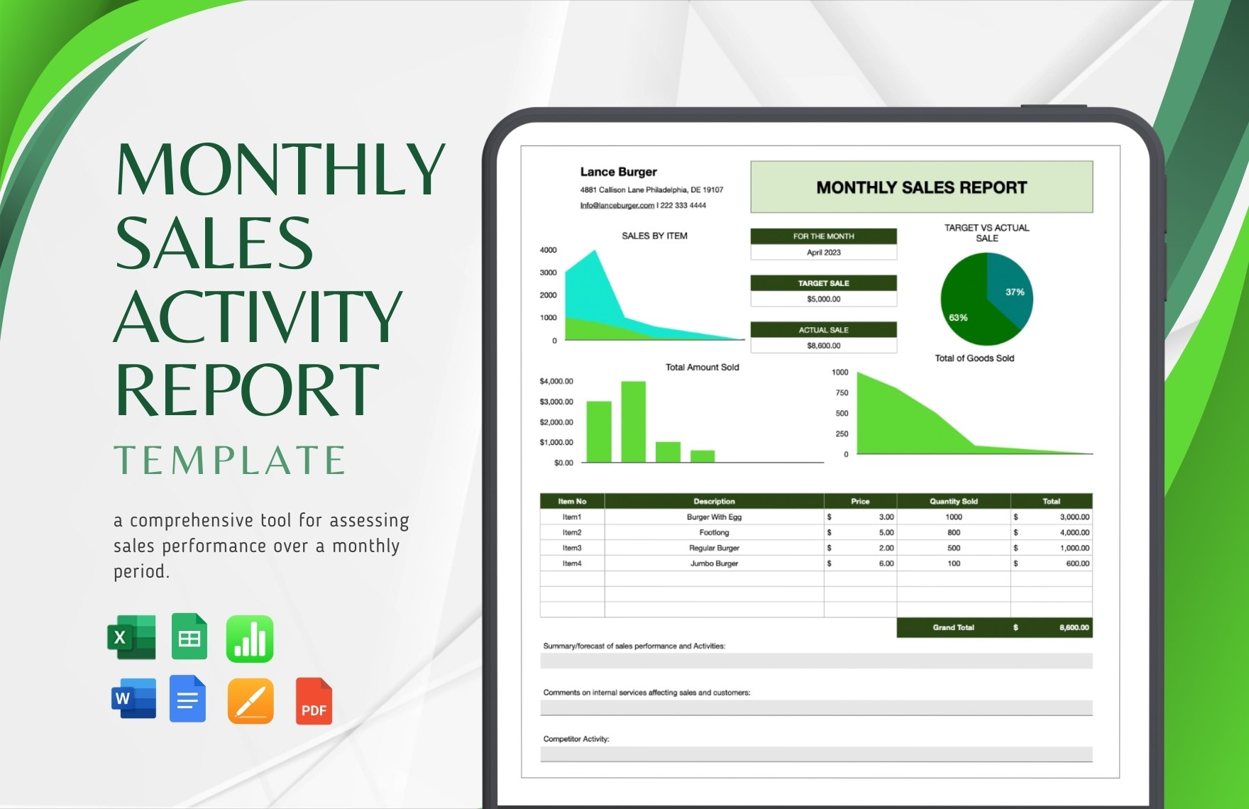 Monthly Sales Activity Report Template in Word, Apple Pages, PDF, Google Docs, Excel, Google Sheets, Apple Numbers - Download | Template.net
