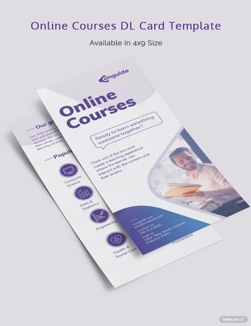 Online Courses DL Card Template in PSD, InDesign, Illustrator, Pages, Word, Publisher, Google Docs - Download | Template.net