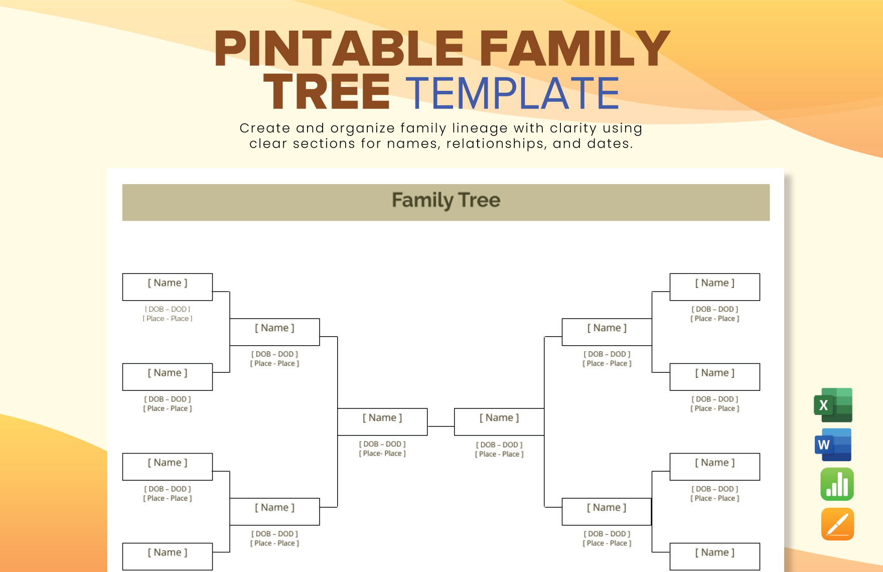 Pintable Family Tree Template in Apple Pages, Word, Apple Numbers, Excel - Download | Template.net