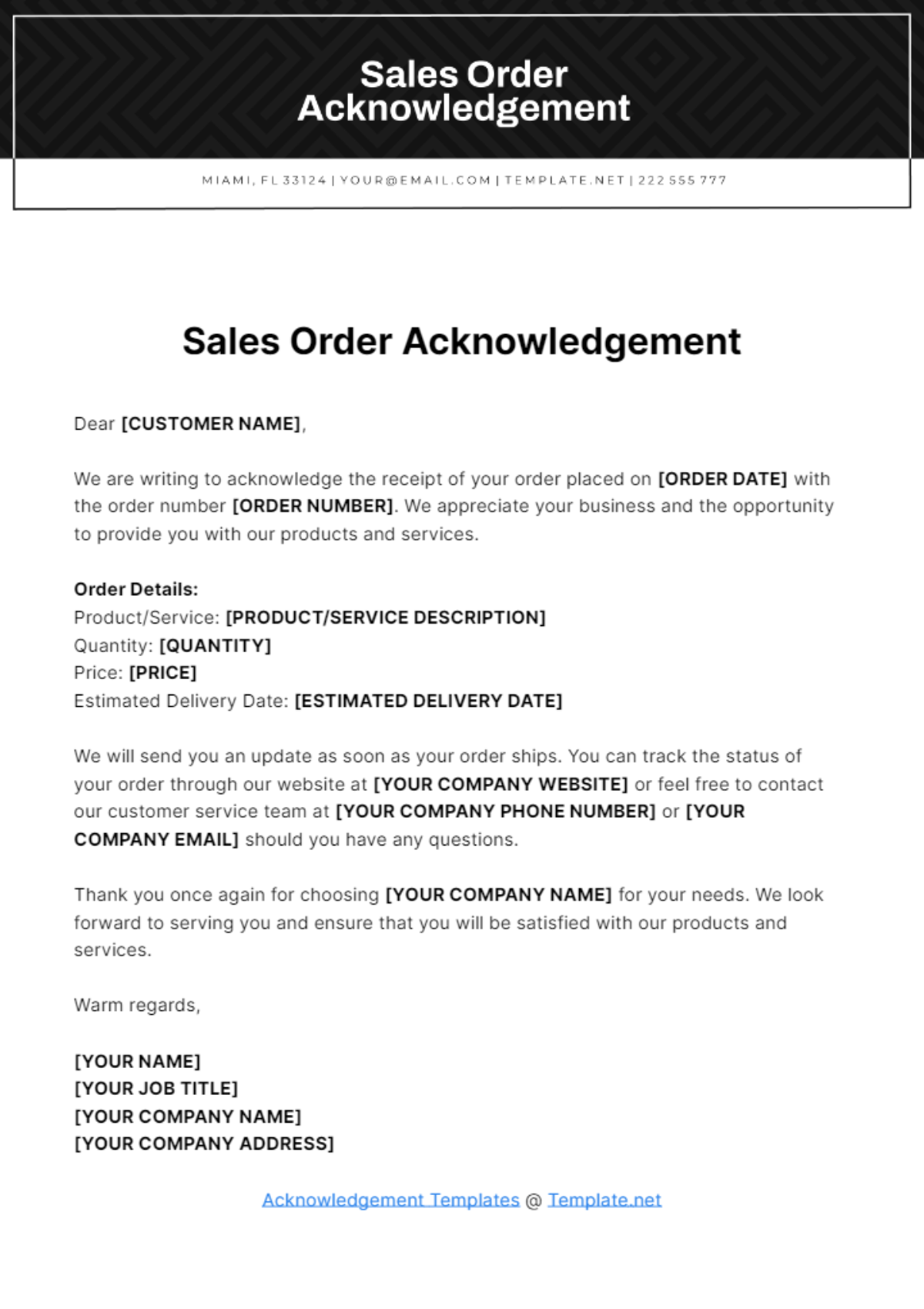 Sales Order Acknowledgment Template