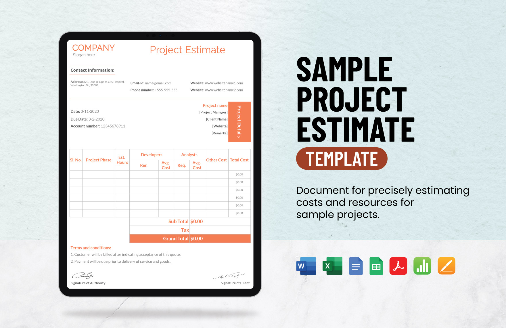 Sample Project Estimate Template in Word, Excel, Apple Pages, Apple Numbers, PDF, Google Docs, Google Sheets - Download | Template.net