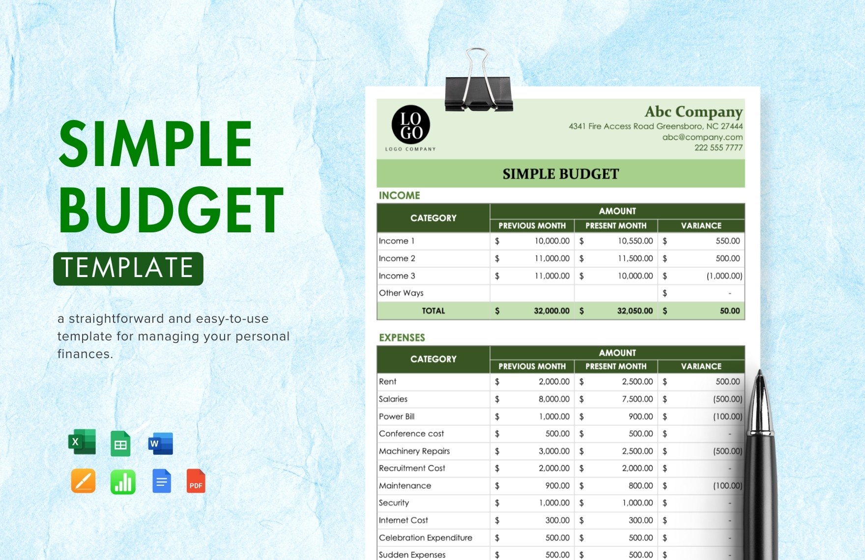 Simple Budget Template in Google Docs, PDF, Apple Numbers, Apple Pages, Word, Excel, Google Sheets - Download | Template.net
