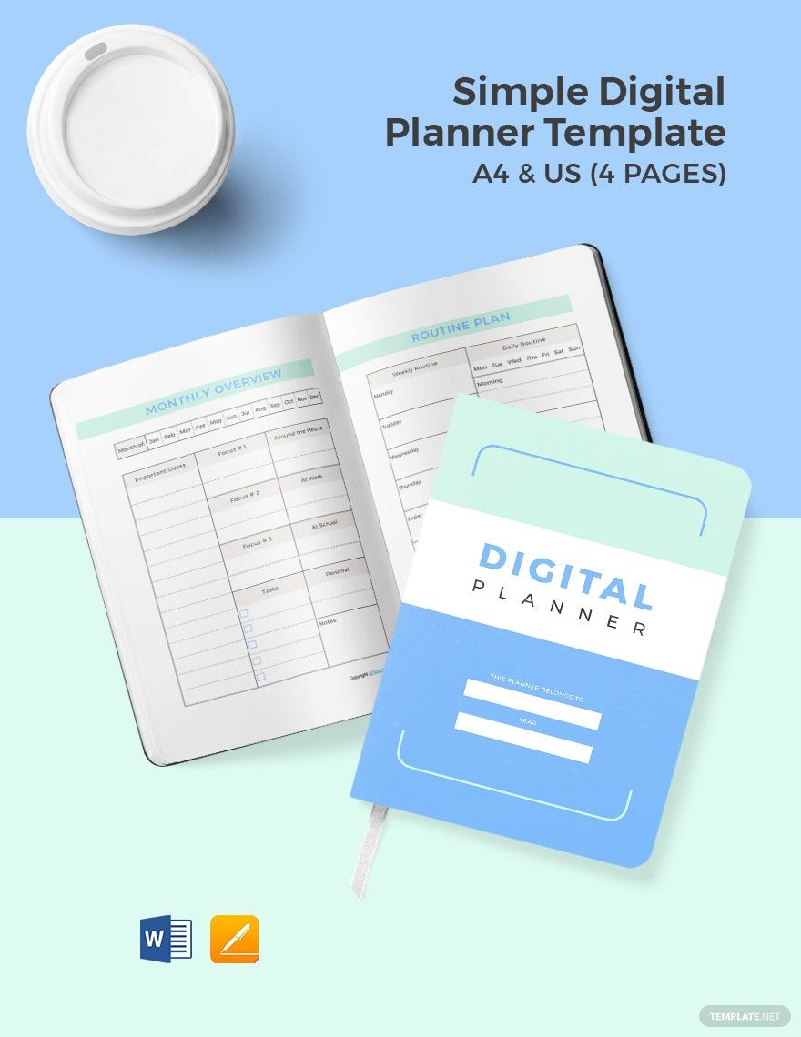 Simple Digital Planner Template in Word, Pages, PDF, Google Docs - Download | Template.net