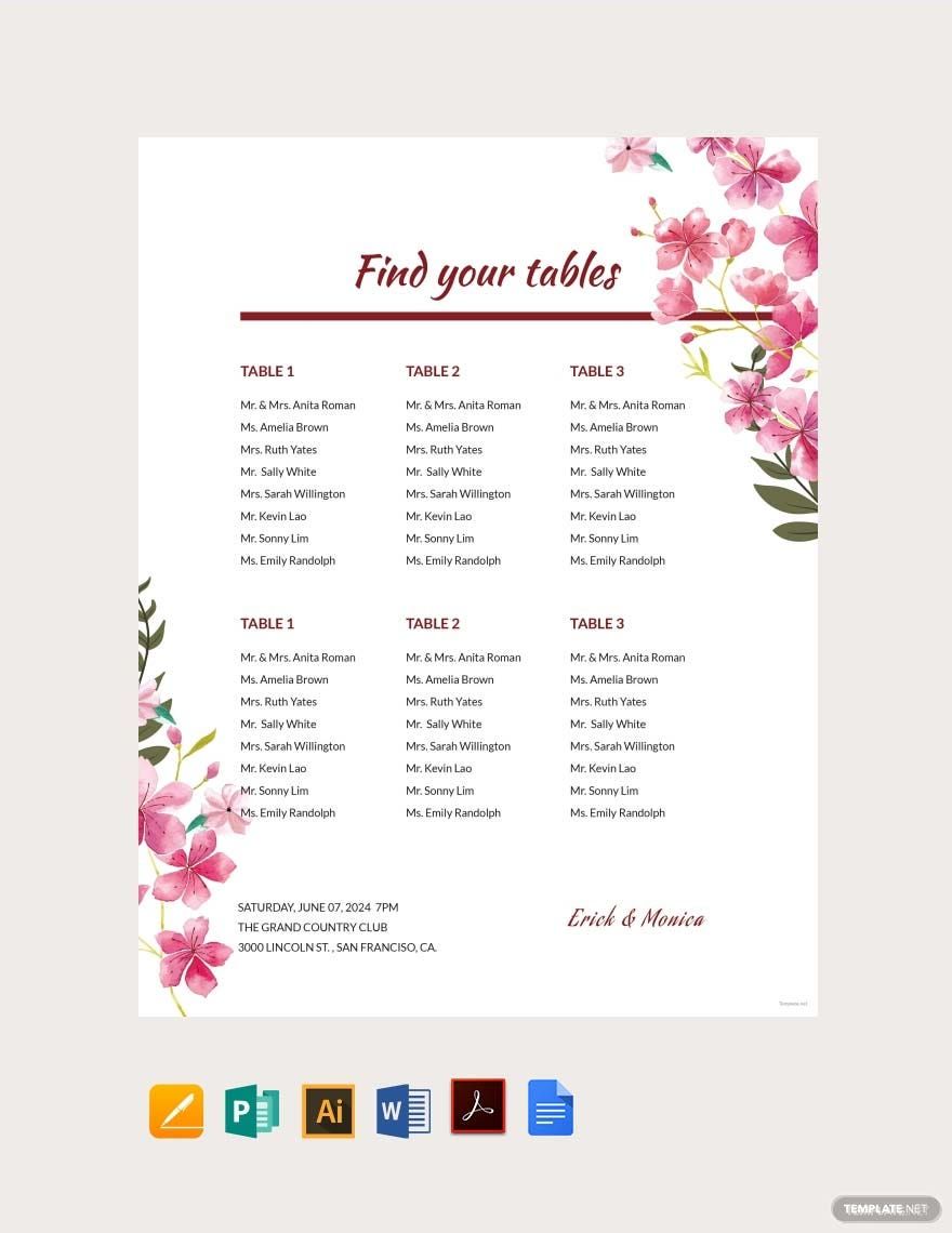 Table Seating Chart Template in Pages, Publisher, Illustrator, Word, PDF - Download | Template.net