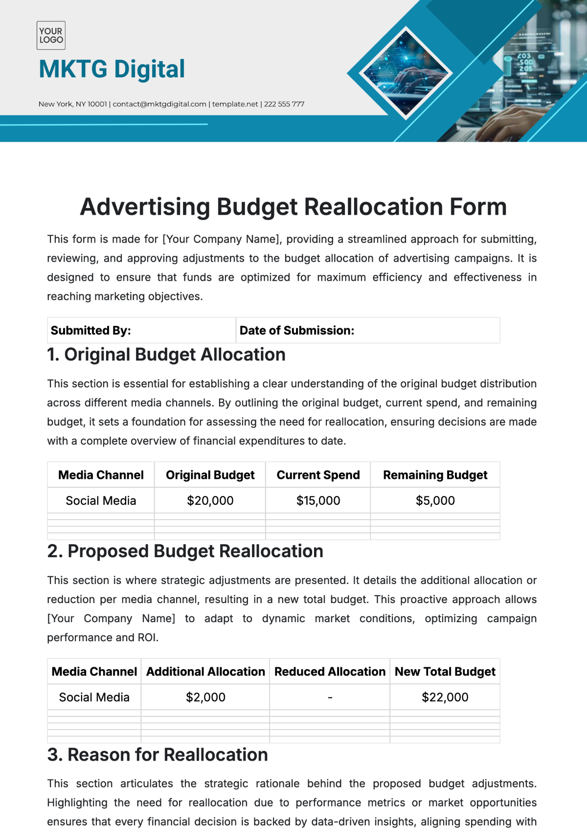 Advertising Budget Reallocation Form Template
