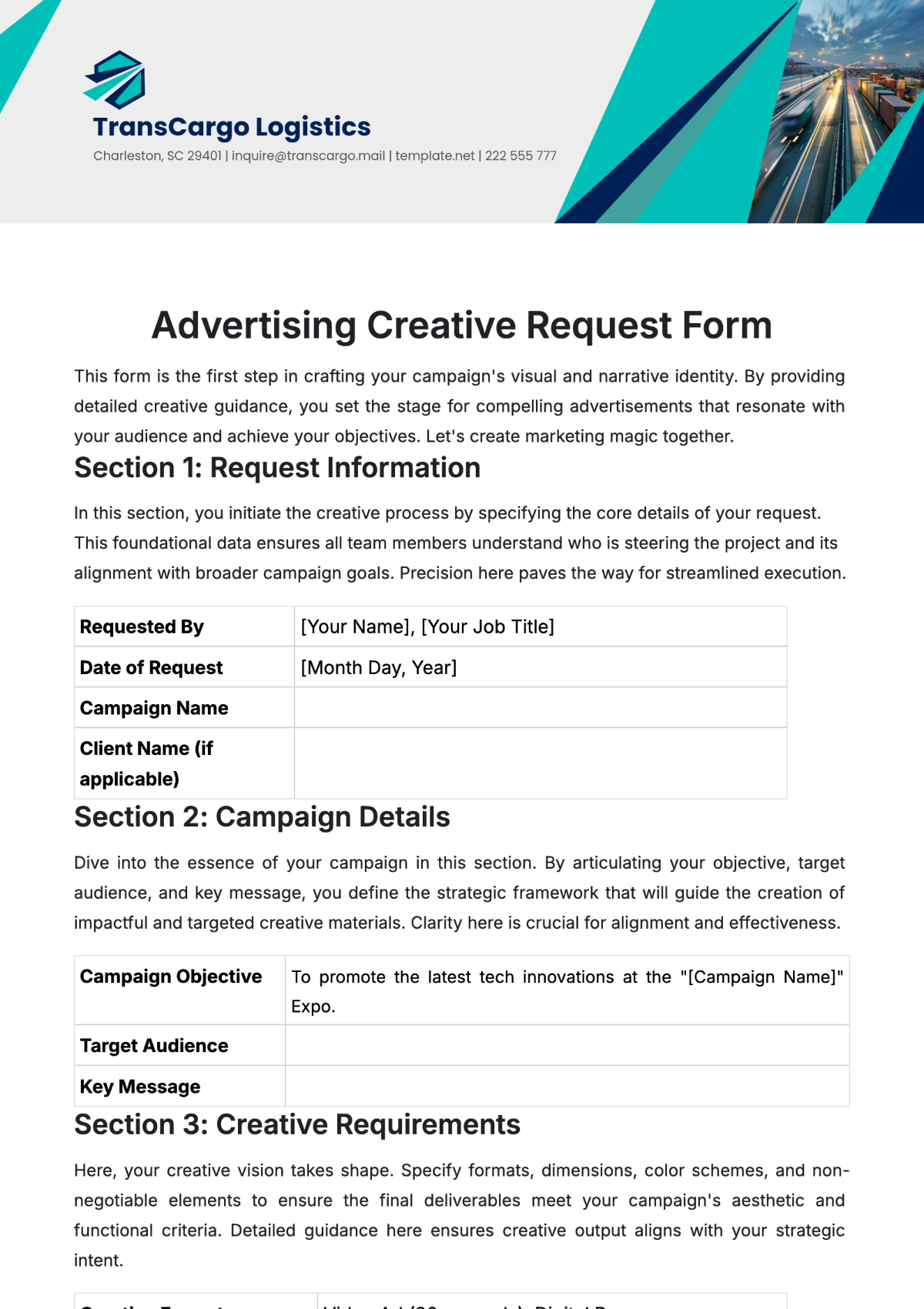 Advertising Creative Request Form Template