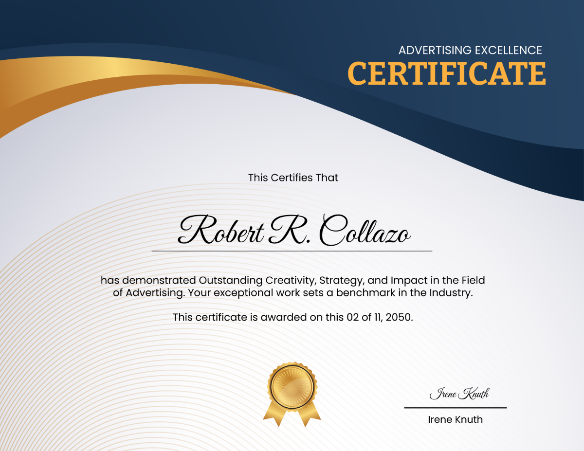 Advertising Excellence Certificate Template