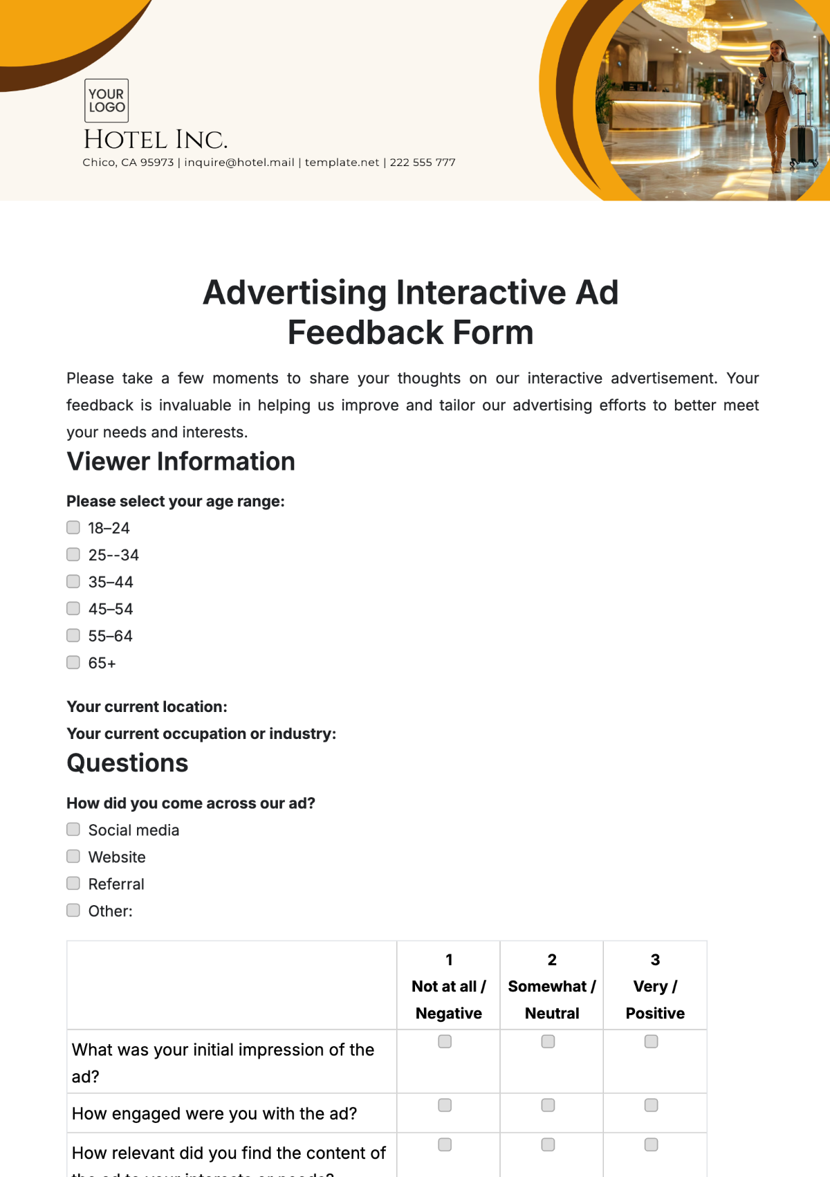 Advertising Interactive Ad Feedback Form Template