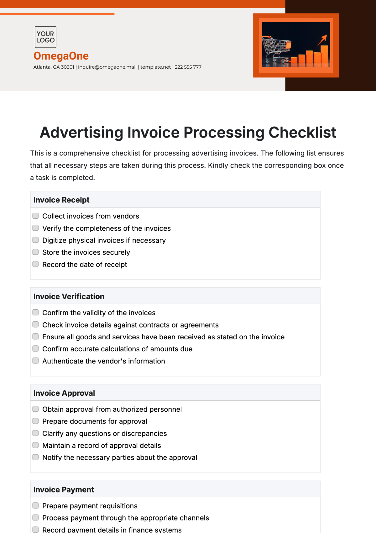 Advertising Invoice Processing Checklist Template