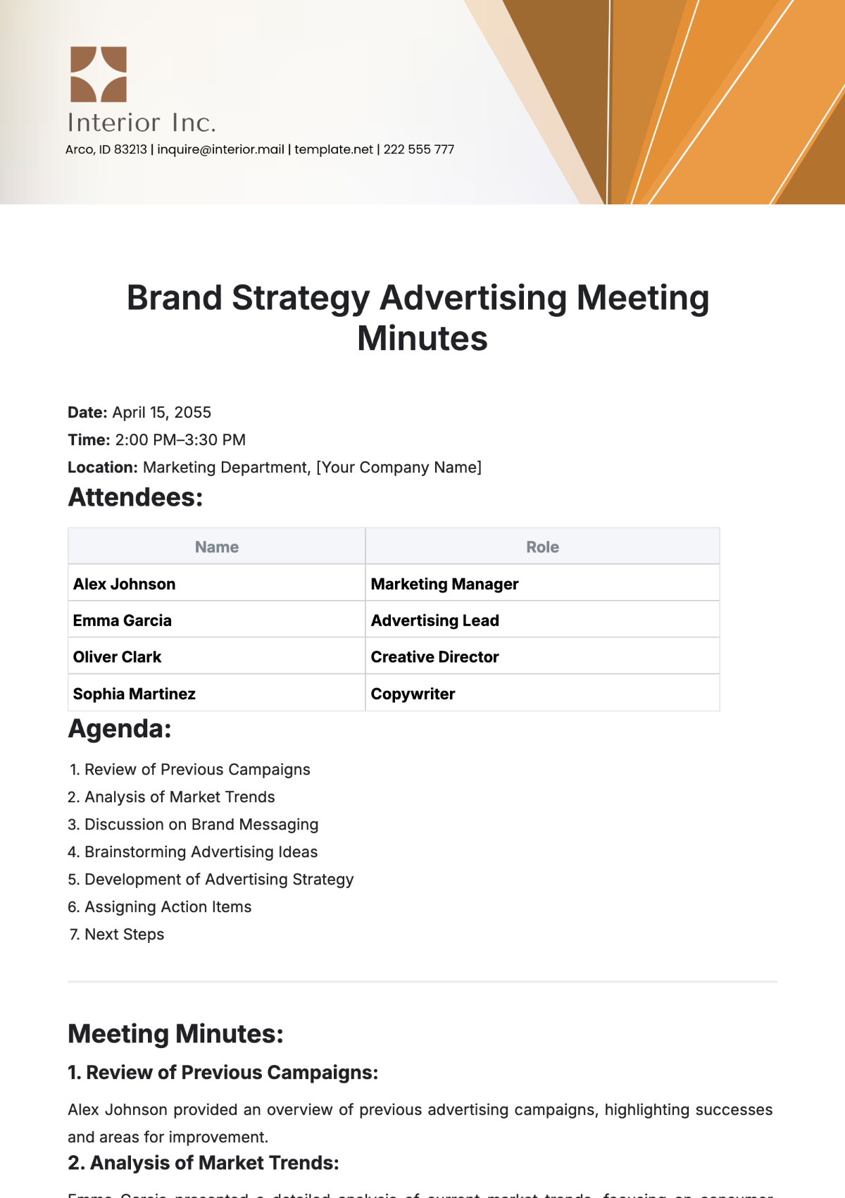 Brand Strategy Advertising Meeting Minutes Template
