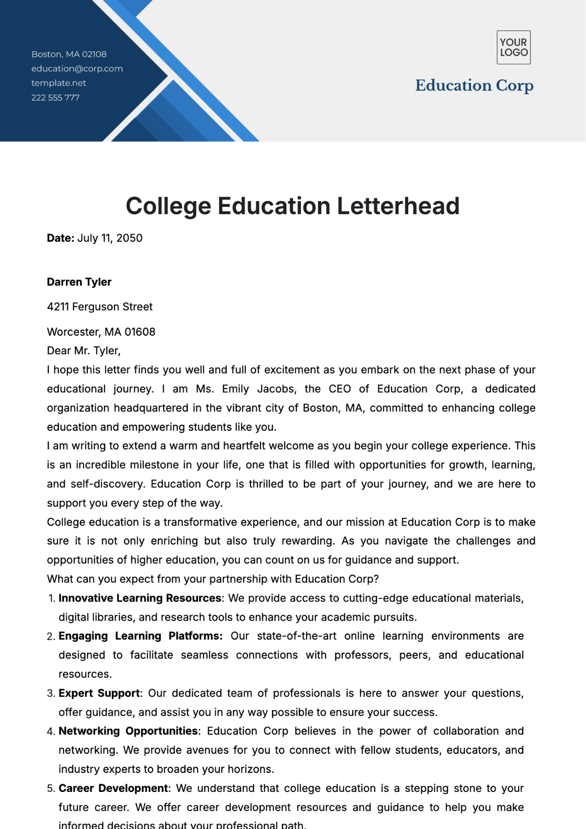 College Education Letterhead Template