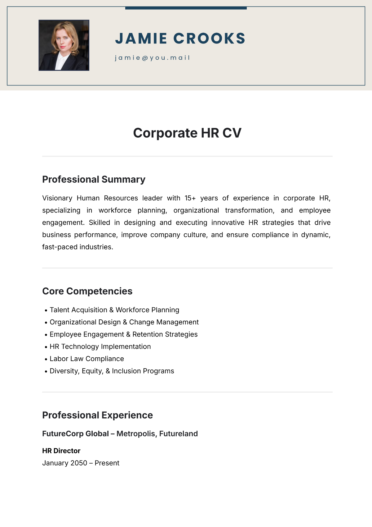 Corporate HR CV Template