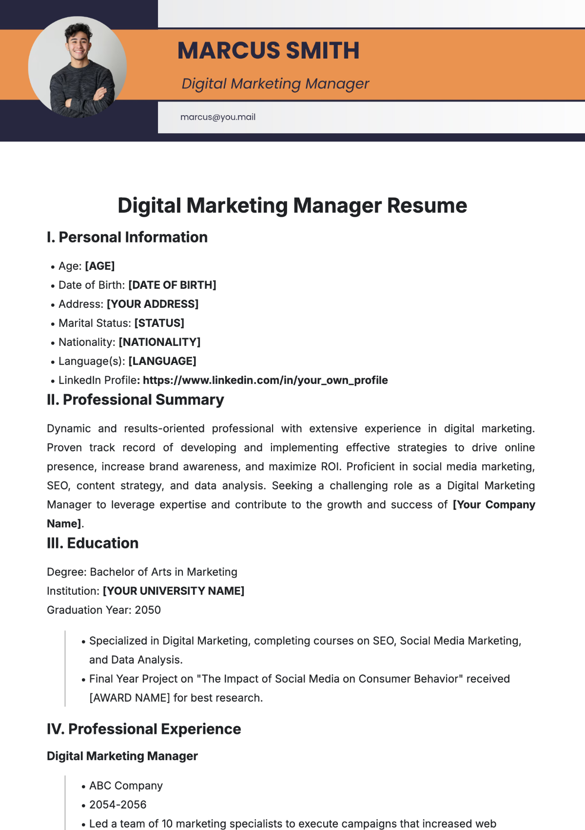 Digital Marketing Manager Resume Template