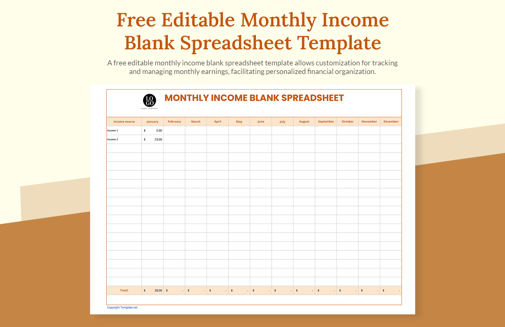 Editable Monthly Income Blank Spreadsheet Template in Apple Numbers, Word, Pages, Google Docs, Excel - Download | Template.net