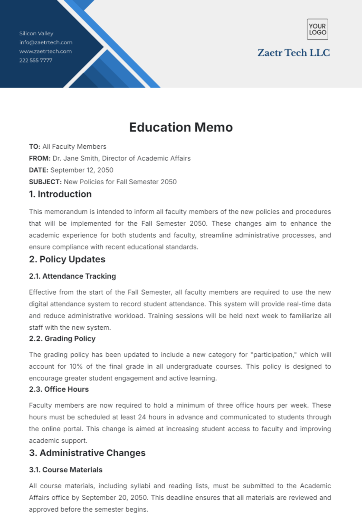 Education Memo Template