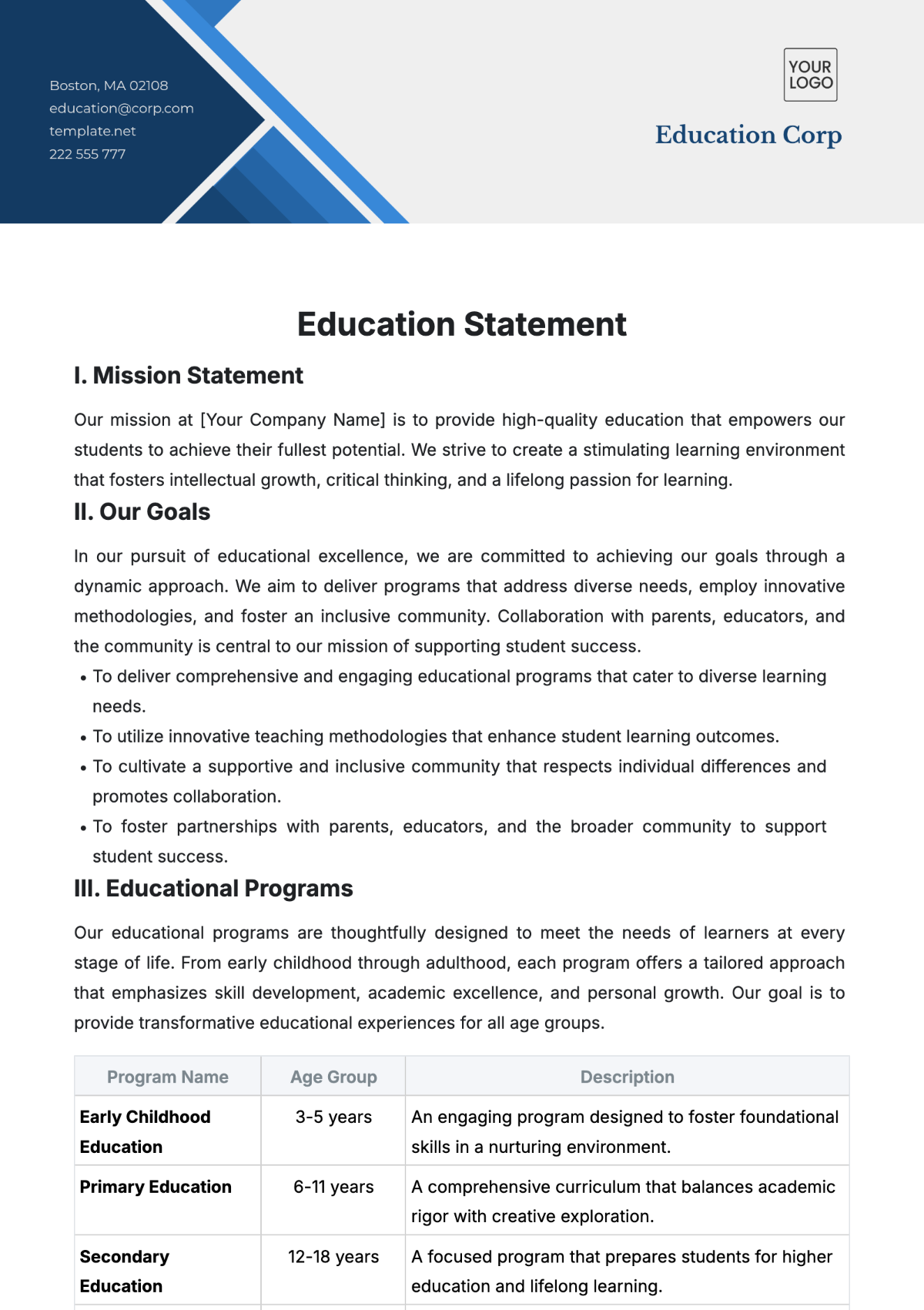 Education Statement Template