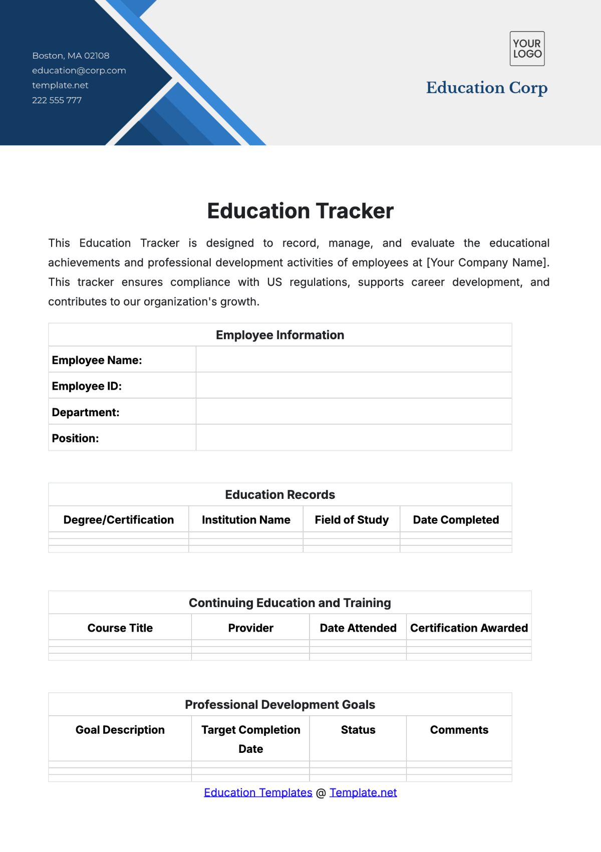 Education Tracker Template
