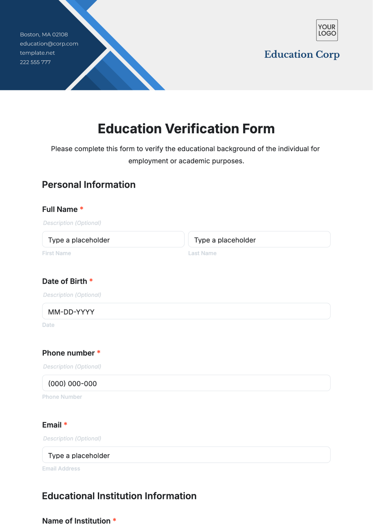 Education Verification Form Template