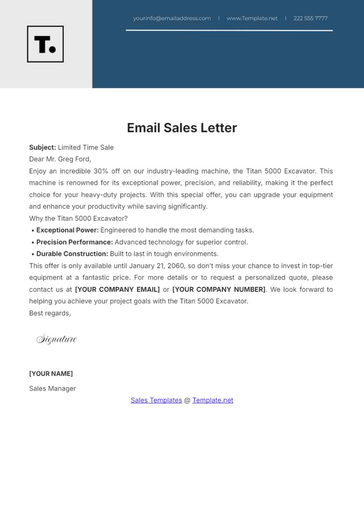 Email Sales Letter Template