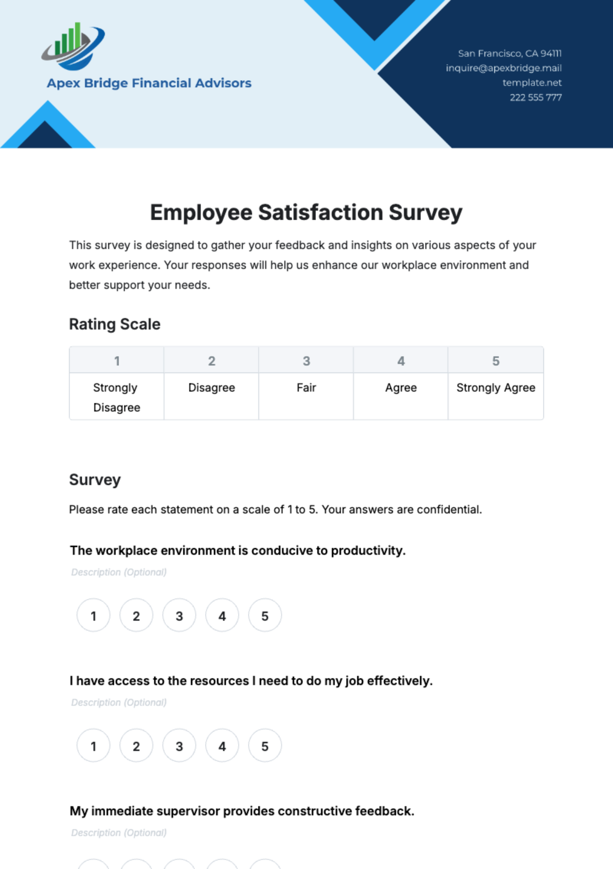 Employee Satisfaction Survey HR Template