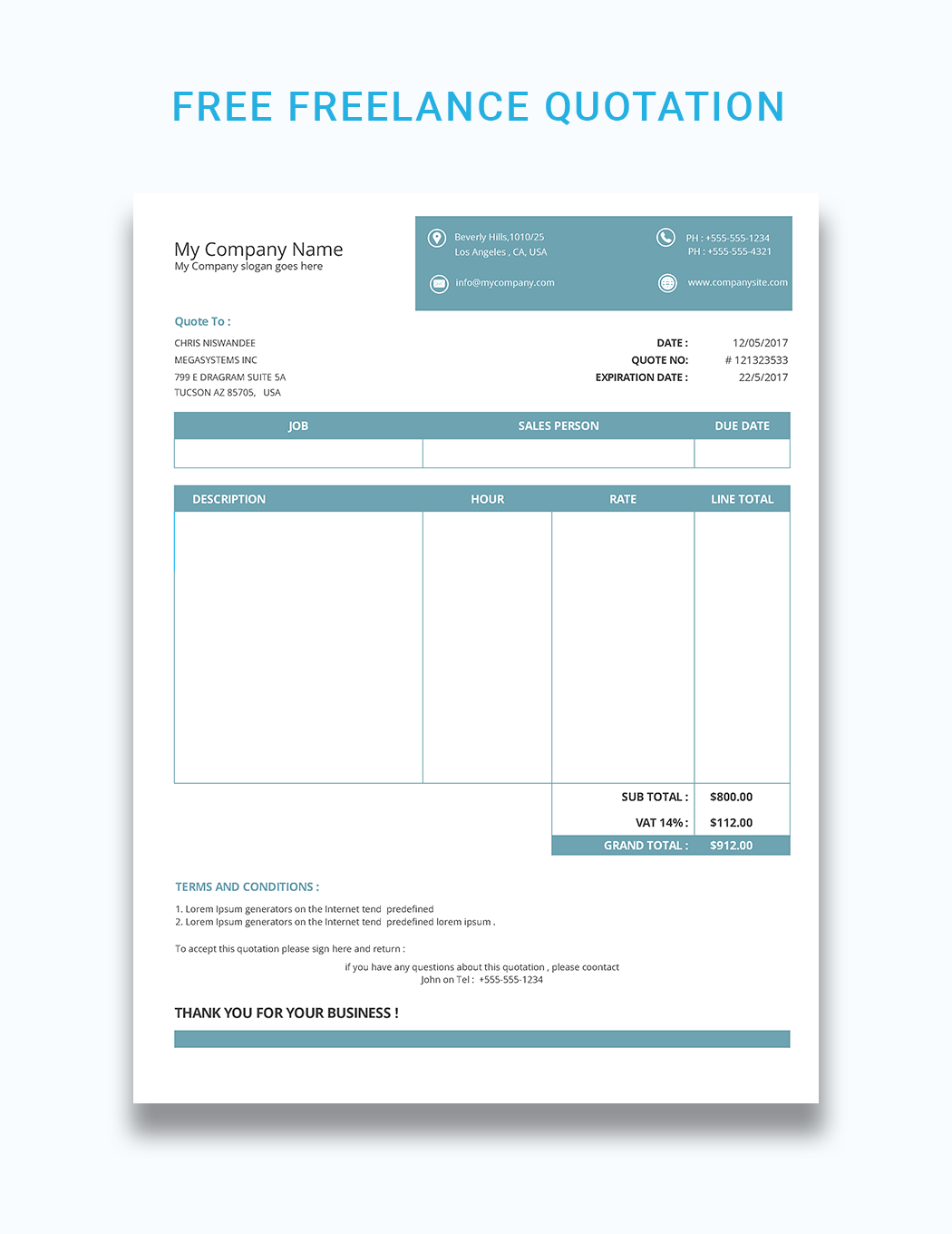Freelance Quotation Template in Google Sheets, Pages, Excel, Word, PDF, Apple Numbers, Google Docs - Download | Template.net