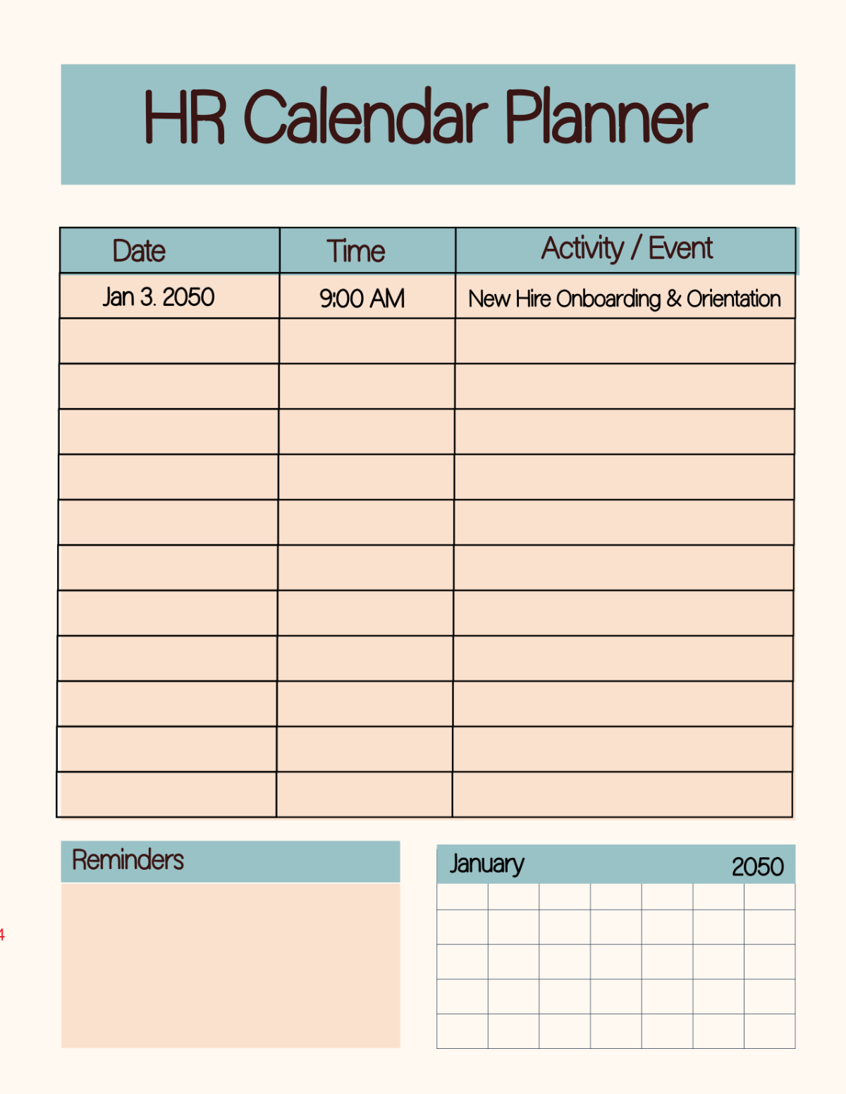 HR Calendar Planner Template