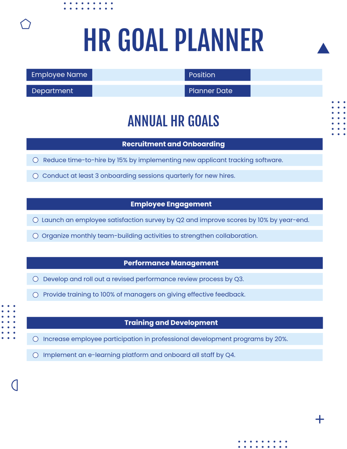 HR Goal Planner Template