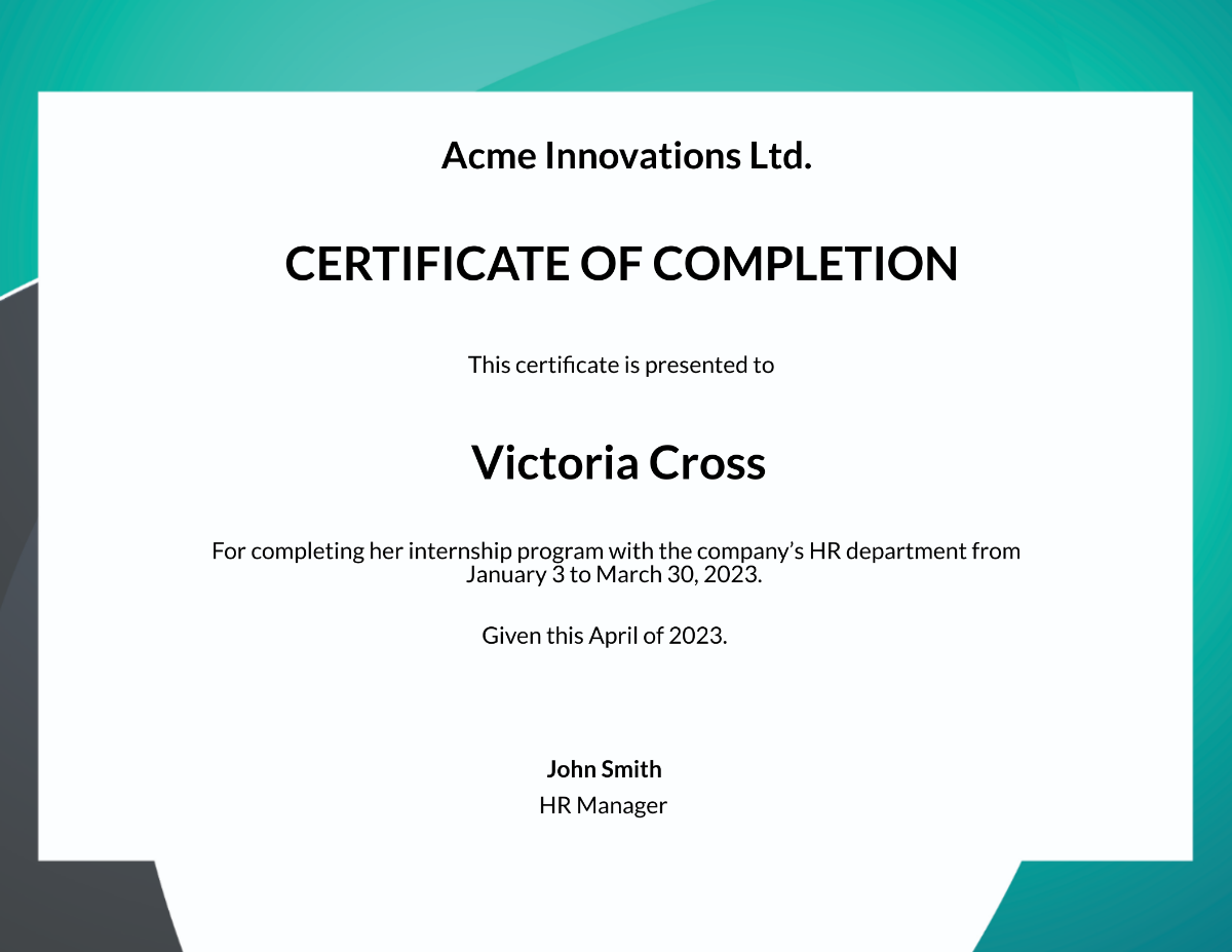 HR Internship Certificate Template