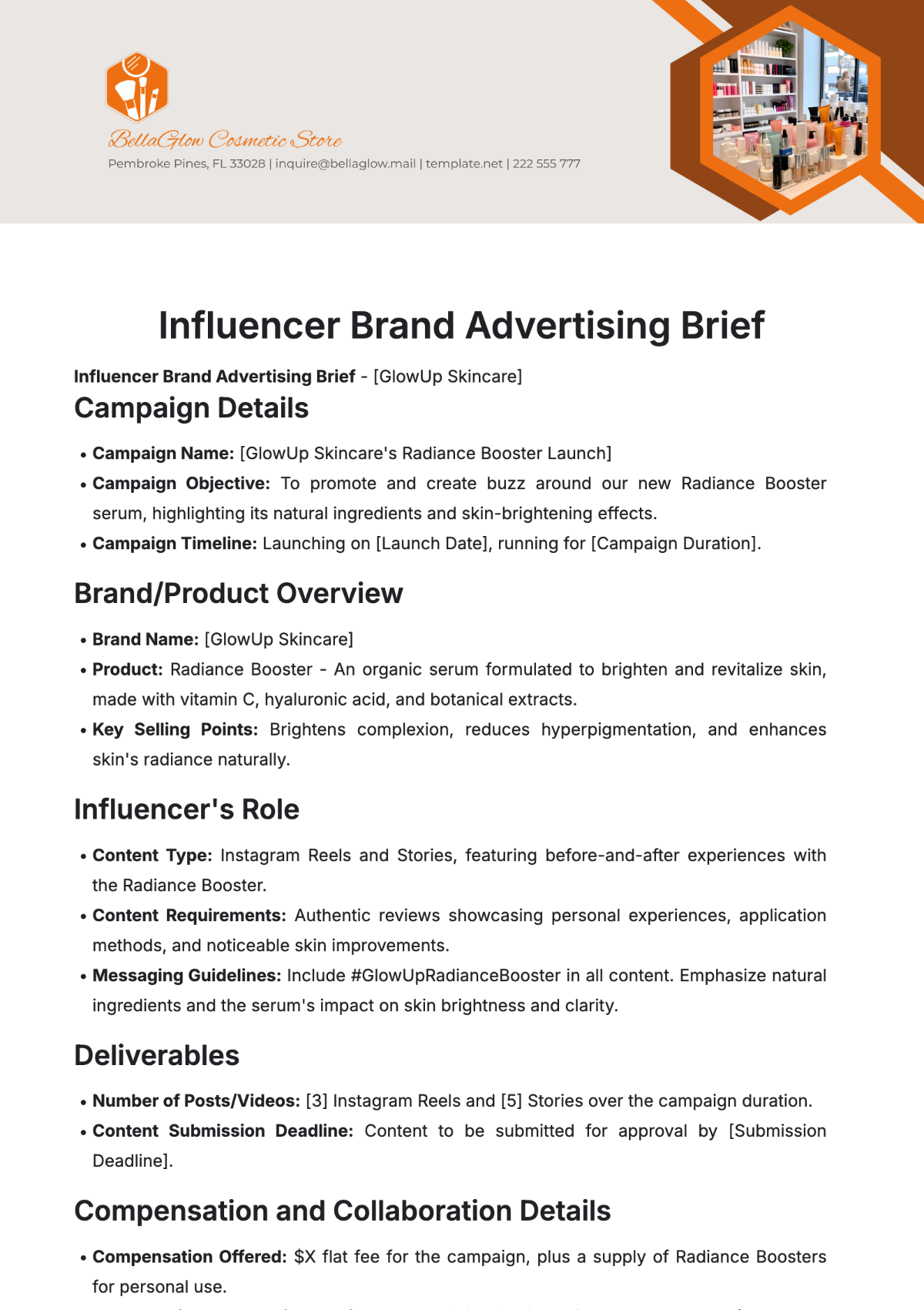 Influencer Brand Advertising Brief Template