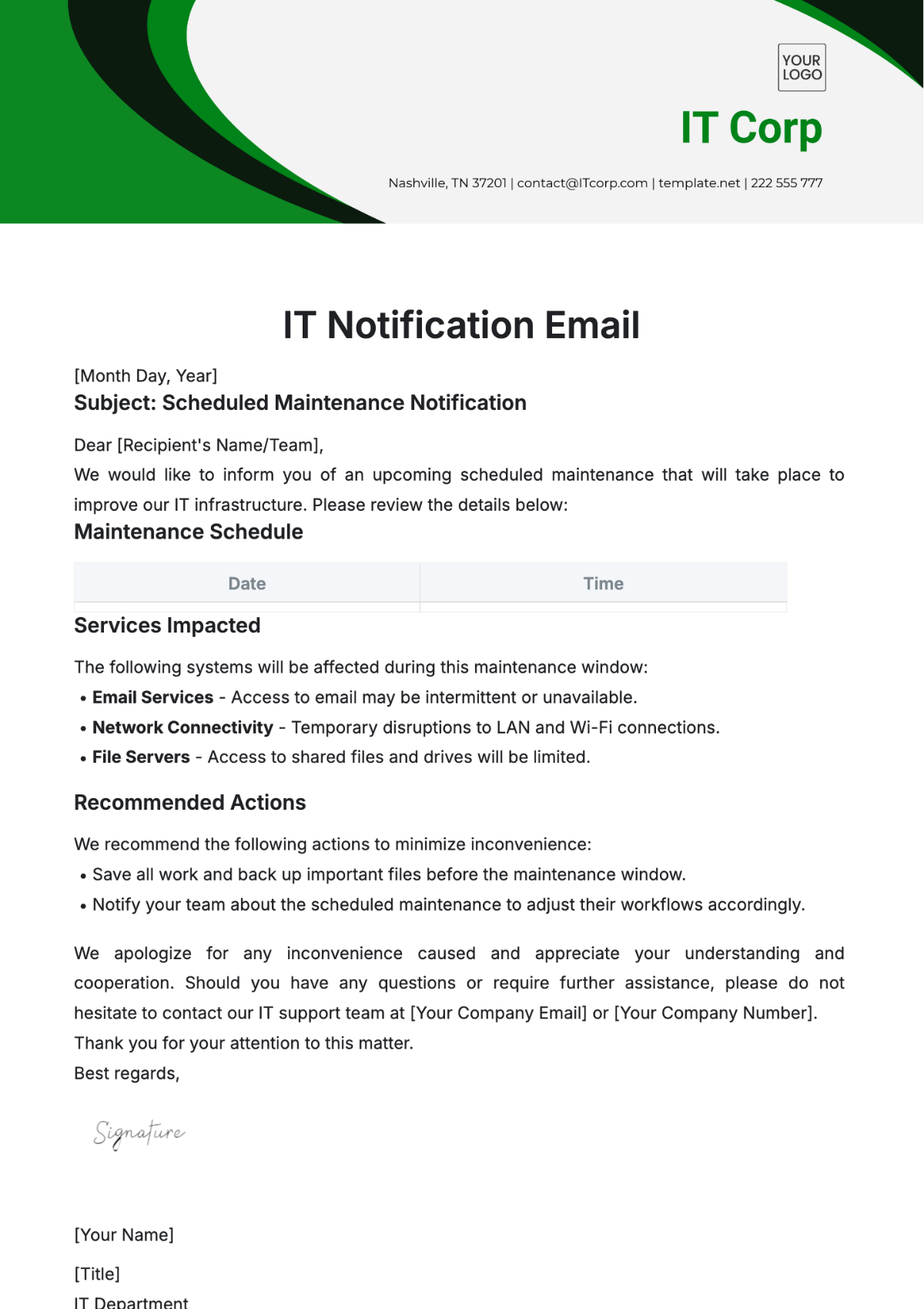 IT Notification Email Template