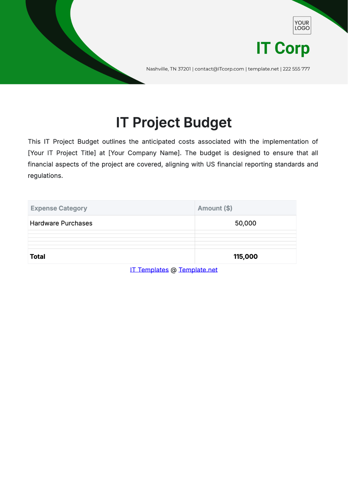 IT Project Budget Template