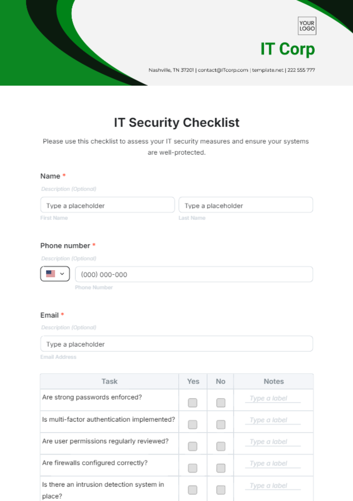 IT Security Checklist Template