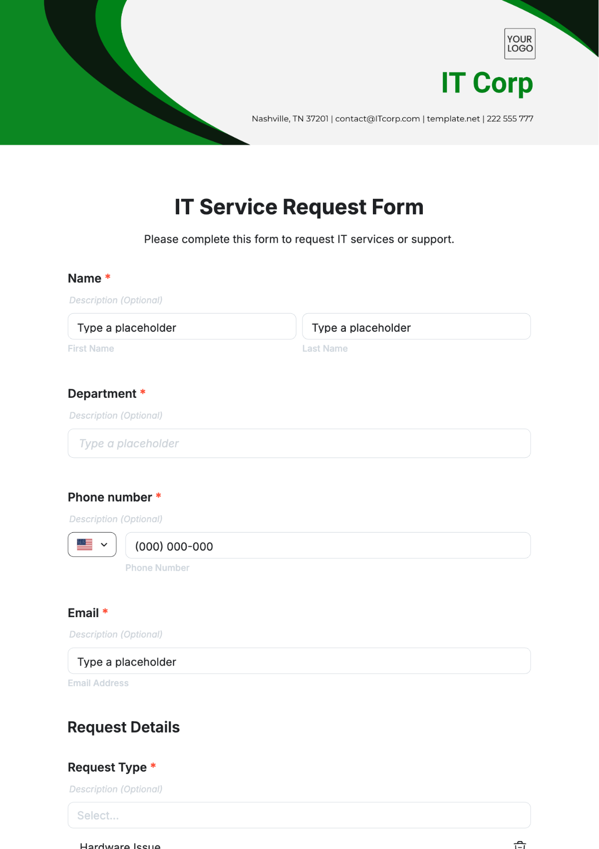 IT Service Request Form Template
