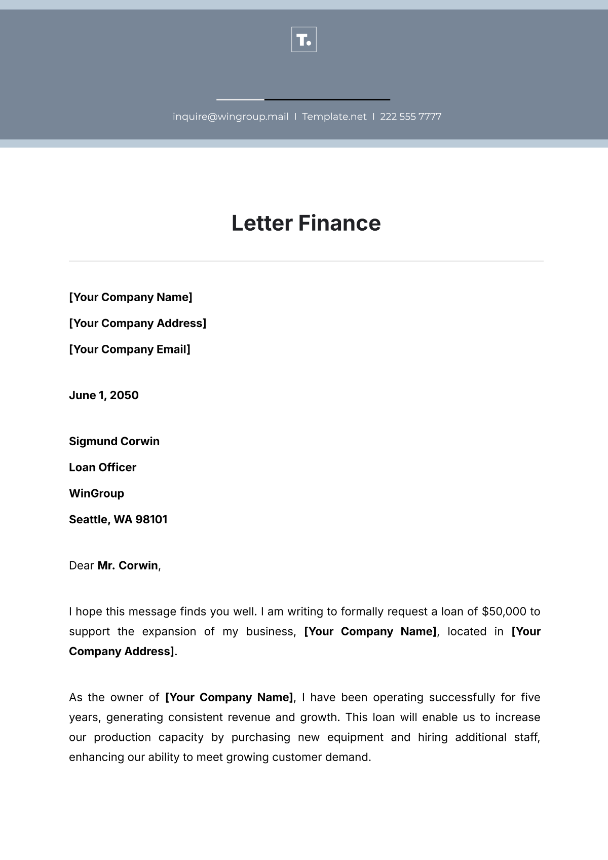 Letter Finance Template