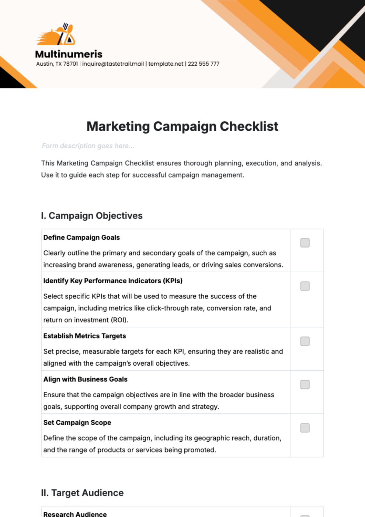 Marketing Campaign Checklist Template