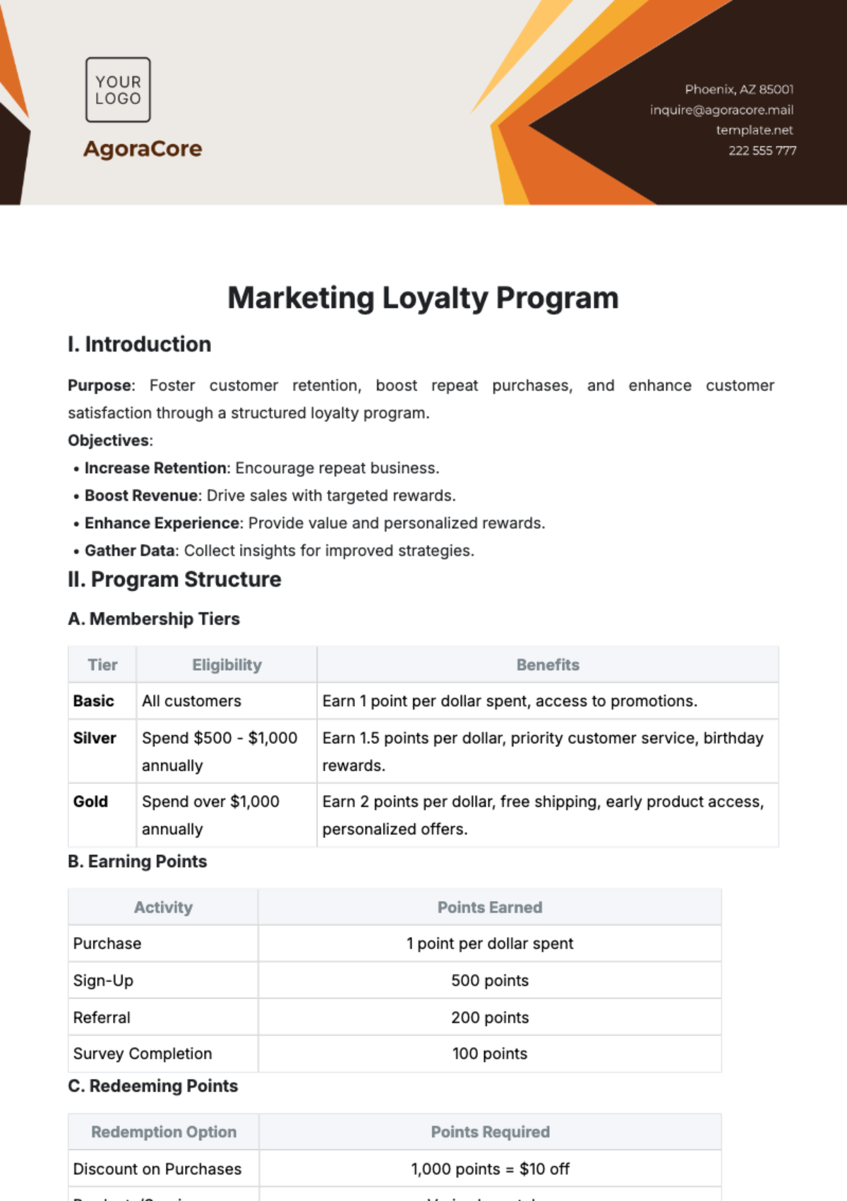 Marketing Loyalty Program Template